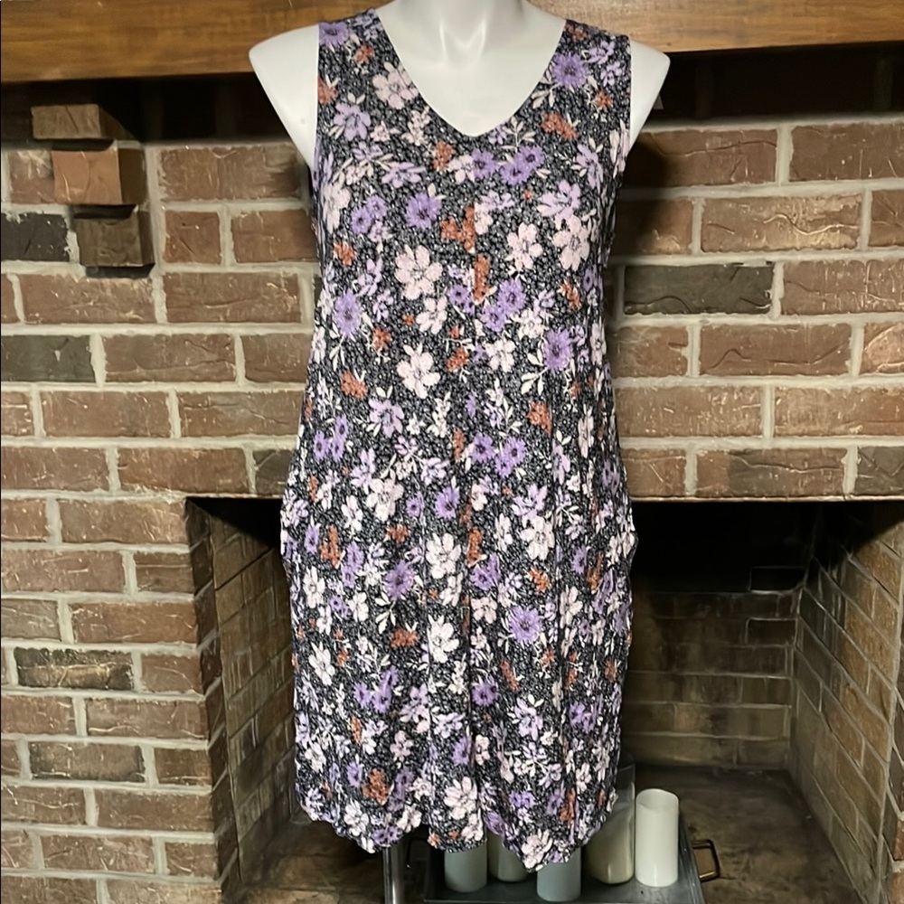 Time and Tru Floral Dress - Black, Purple, White, Orange